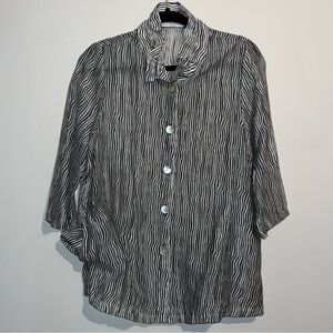 Elegant Gray and White Striped Women's Button Down Shirt